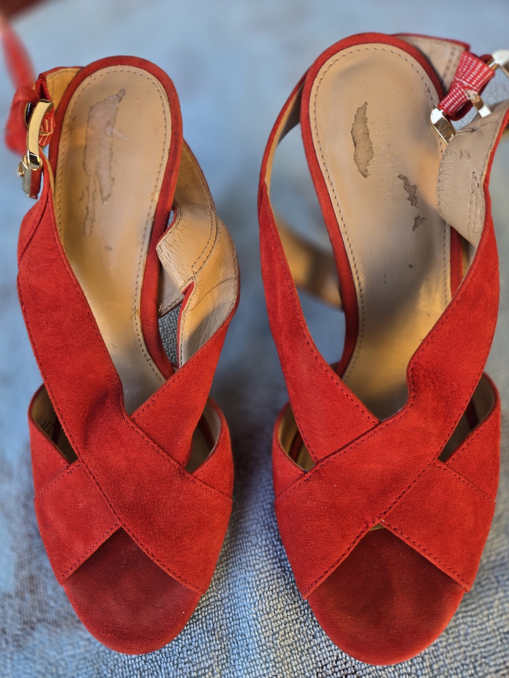 Michael Kors Red ORANG ESuede Cross-Front Slingback Heels